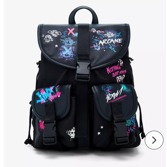 Arcane Graffiti Glow In The Dark Slouch Mini Backpack Jinx Gitd Black bag purse - Picture 2 of 4